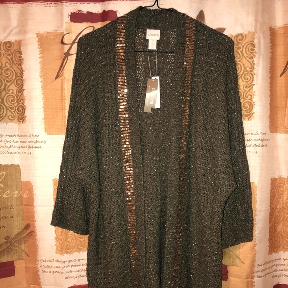 Chico’s sz 2 Green Cardigan Sweater Coat - Picture 4 of 6